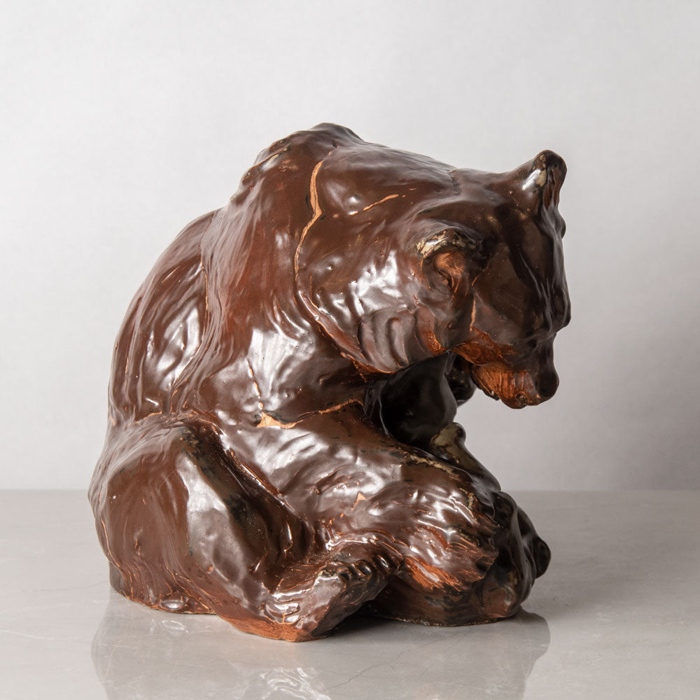 Knud Kyhn for Bing & Grondahl, Denmark, unique stoneware sculpture of a bear and three cubs J1398