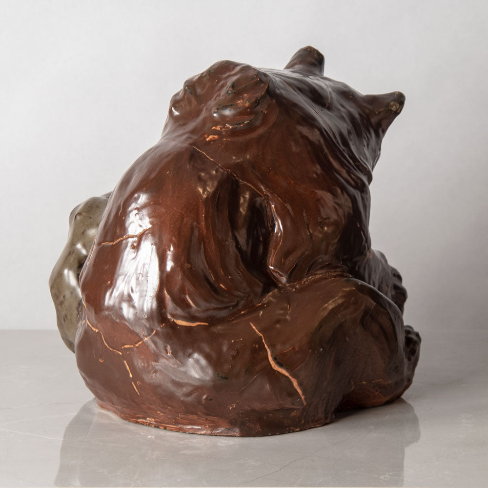 Knud Kyhn for Bing & Grondahl, Denmark, unique stoneware sculpture of a bear and three cubs J1398