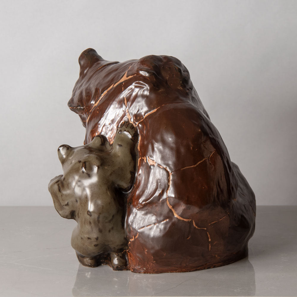 Knud Kyhn for Bing & Grondahl, Denmark, unique stoneware sculpture of a bear and three cubs J1398