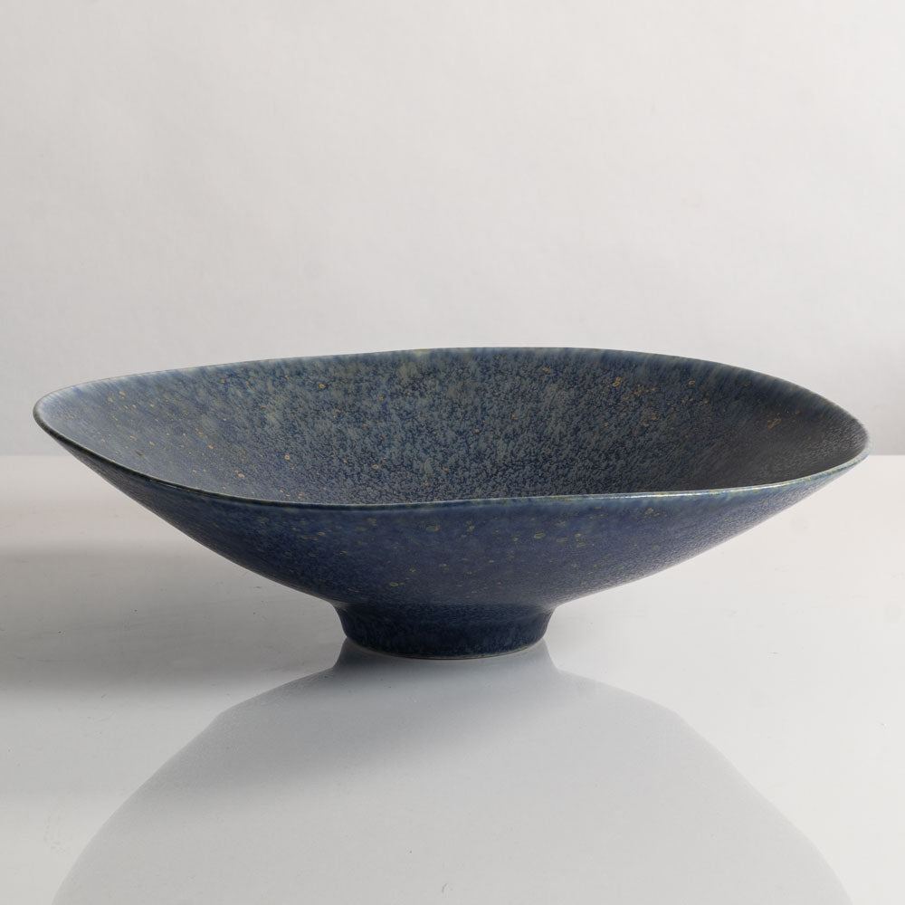 Carl Harry Stålhane for Rörstrand, Sweden, large stoneware footed bowl with blue haresfur glaze M5421
