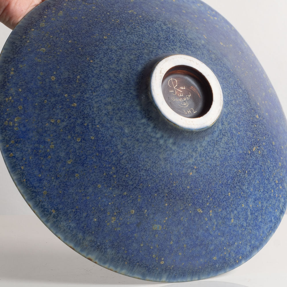 Carl Harry Stålhane for Rörstrand, Sweden, large stoneware footed bowl with blue haresfur glaze M5421