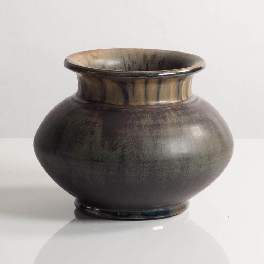 Carl Halier, own studio, Denmark, unique stoneware vase with olive glaze M4235