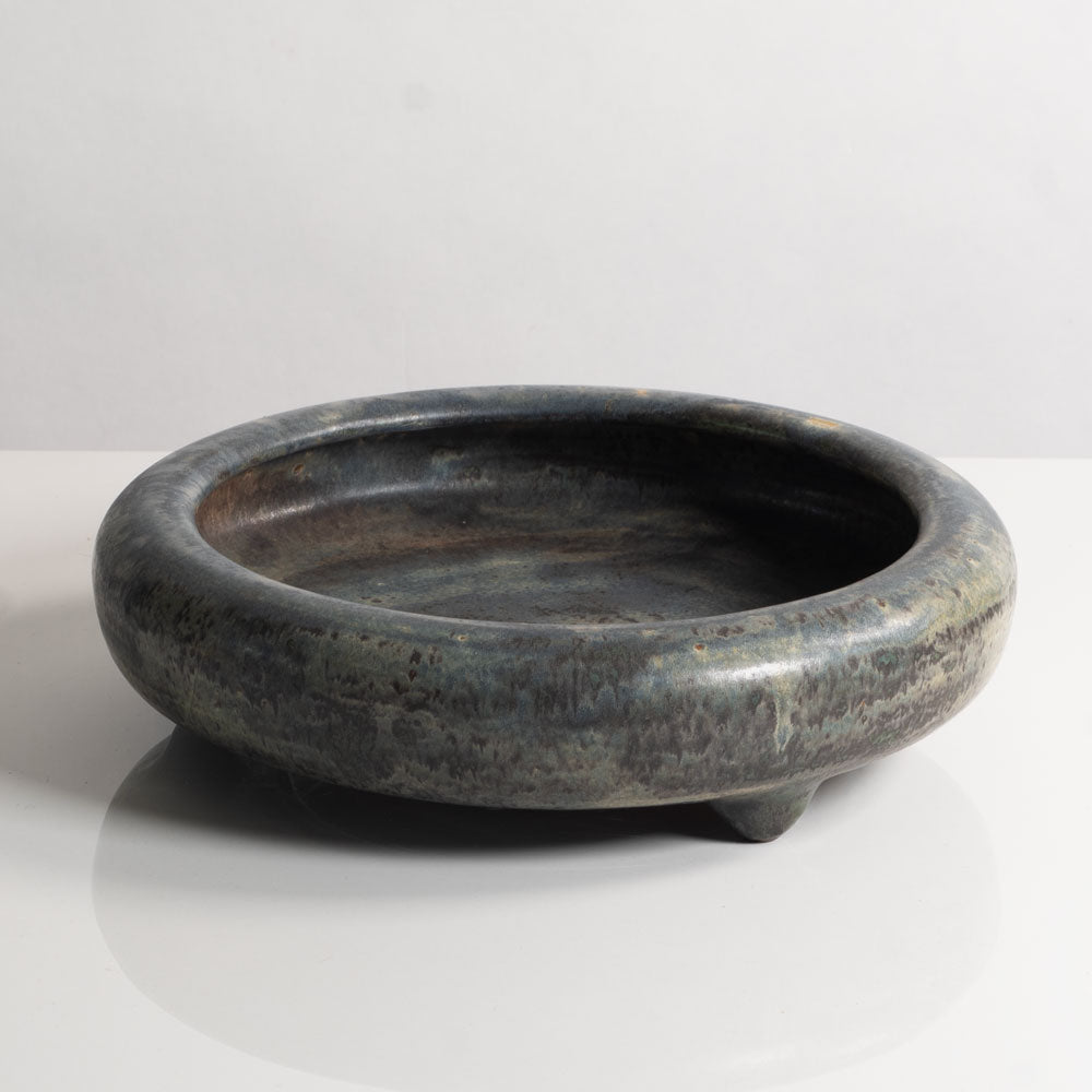 Carl Halier and Patrick Nordstrom for Royal Copenhagen, Denmark, unique stoneware bowl with blue-gray haresfur glaze M4302