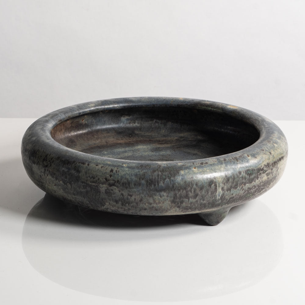 Carl Halier and Patrick Nordstrom for Royal Copenhagen, Denmark, unique stoneware bowl with blue-gray haresfur glaze M4302