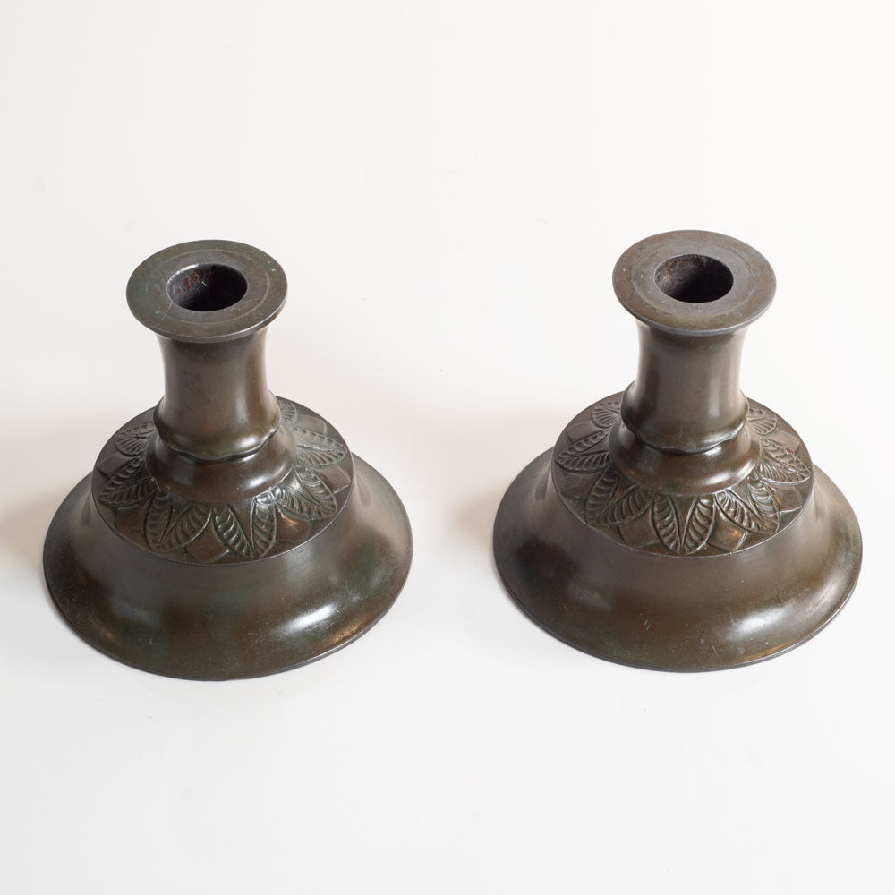 Just Andersen, Denmark, pair of Disko metal candleholders L3502