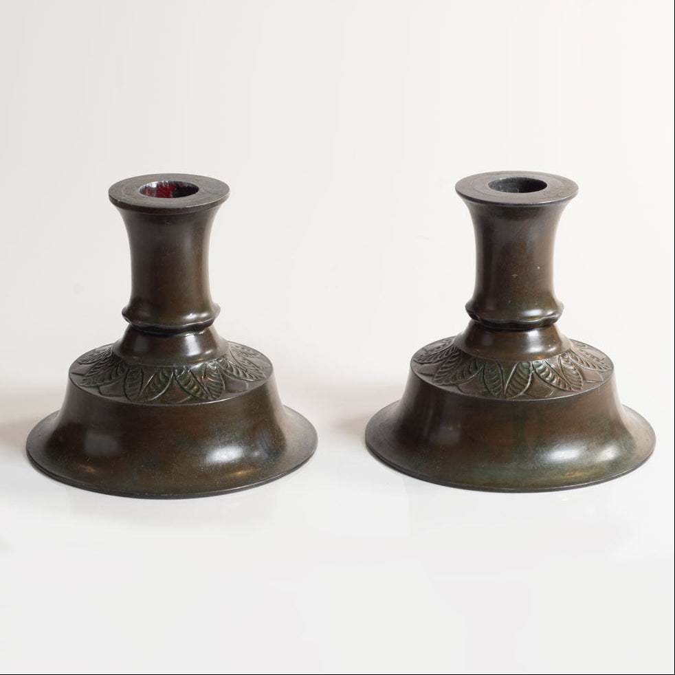 Just Andersen, Denmark, pair of Disko metal candleholders L3502