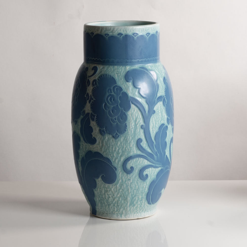 Josef Ekberg for Gustavsberg, Sweden, unique carved art nouveau stoneware vase M5455