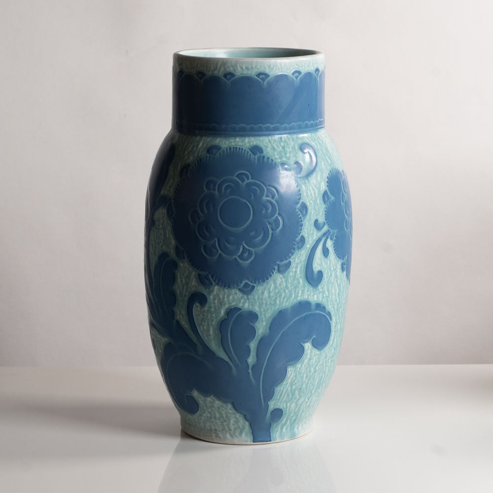 Josef Ekberg for Gustavsberg, Sweden, unique carved art nouveau stoneware vase M5455