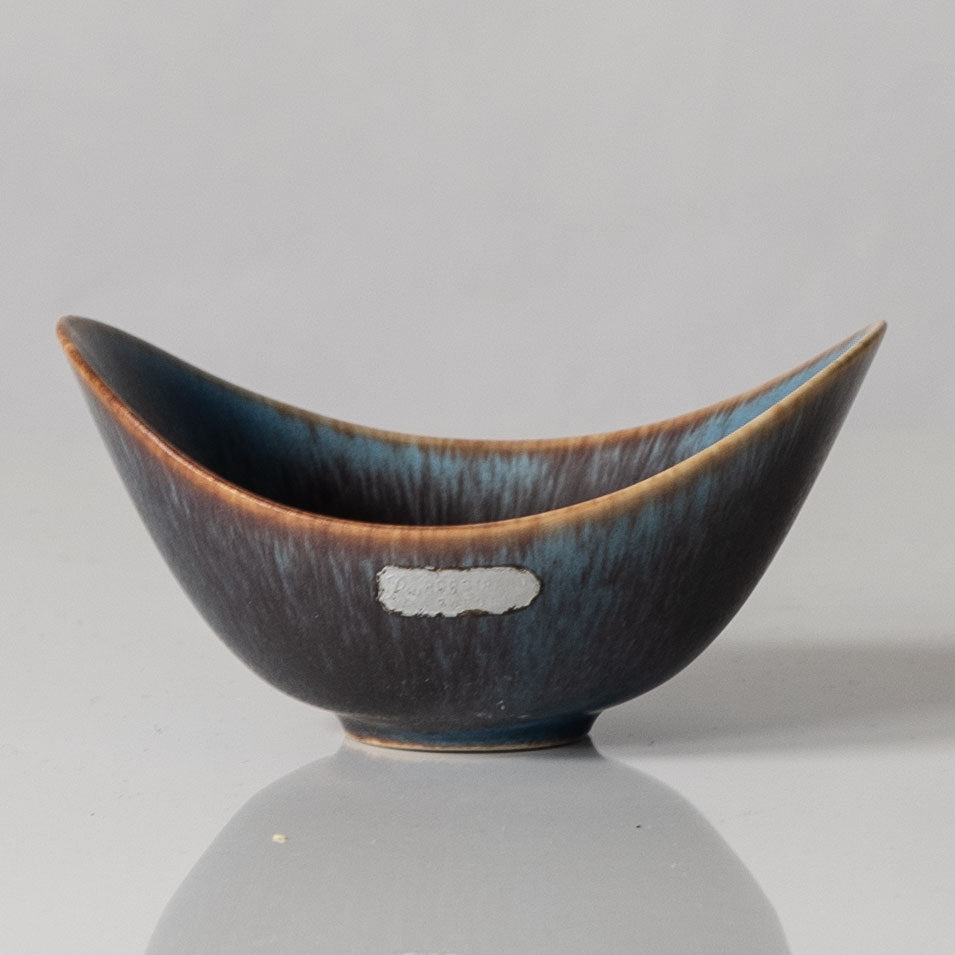Gunnar Nylund for Rörstrand, ceramic elliptical bowl with blue and brown glaze L3298