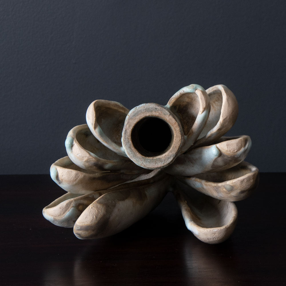 Beate Kuhn, Germany, unique stoneware sculpture with blue and off-white glaze J1222