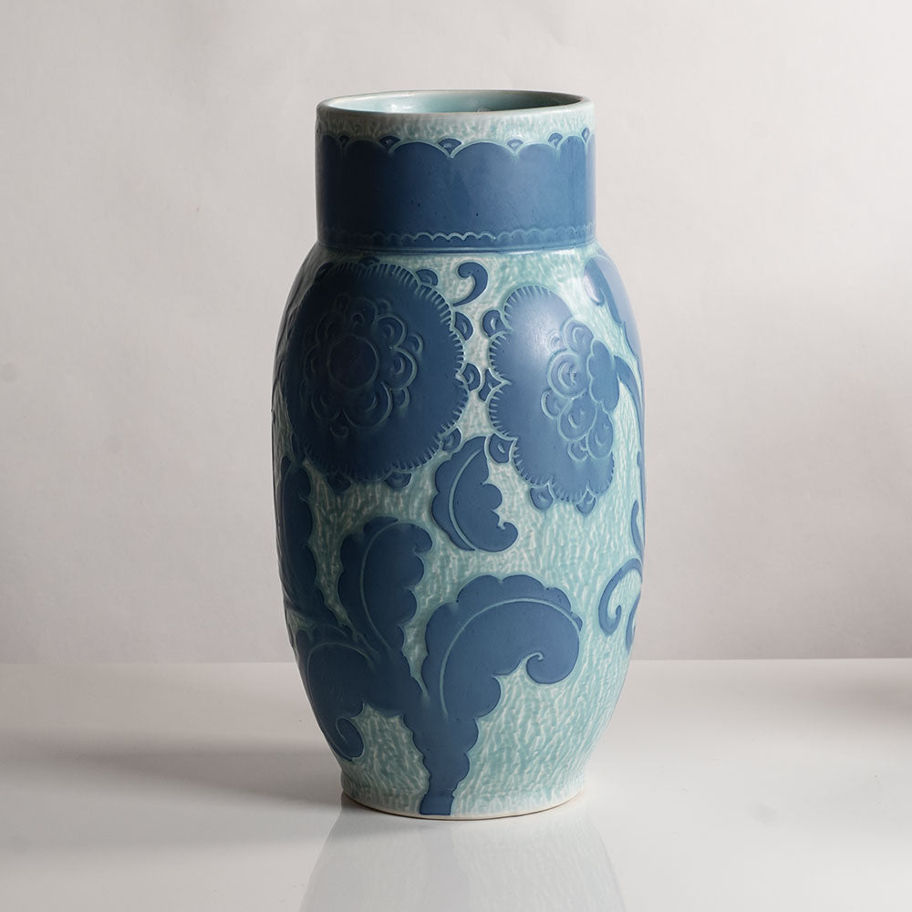 Josef Ekberg for Gustavsberg, Sweden, unique carved art nouveau stoneware vase M5455