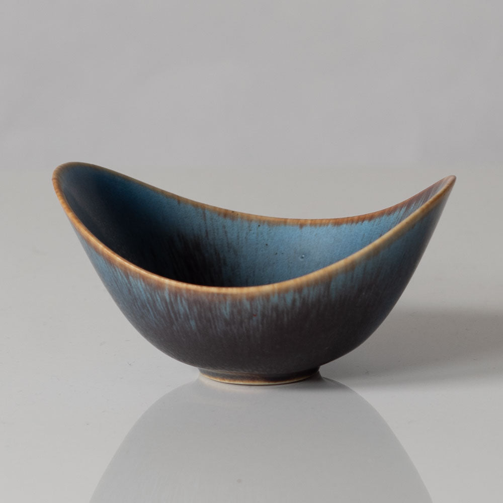 Gunnar Nylund for Rörstrand, ceramic elliptical bowl with blue and brown glaze L3298