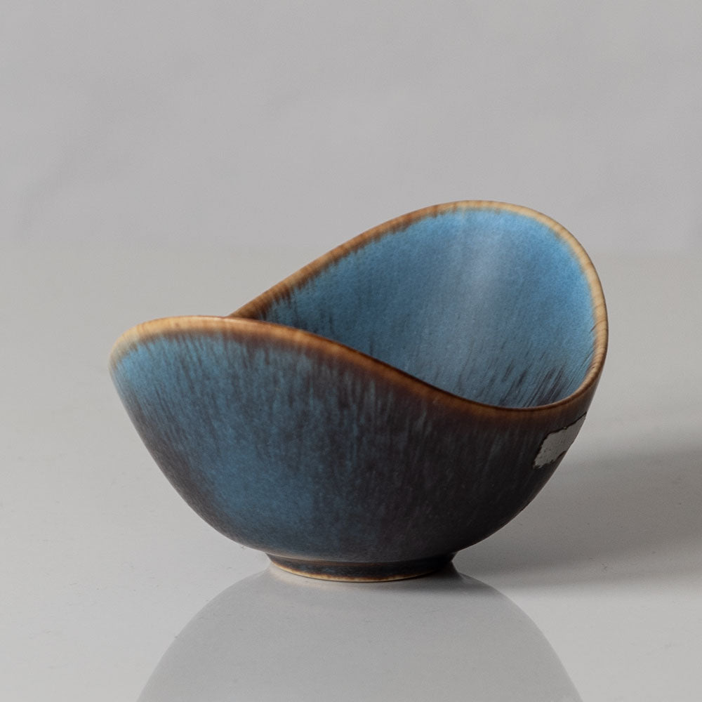 Gunnar Nylund for Rörstrand, ceramic elliptical bowl with blue and brown glaze L3298