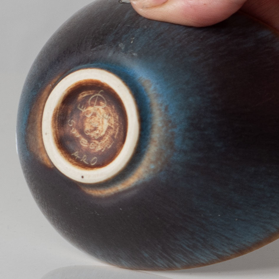 Gunnar Nylund for Rörstrand, ceramic elliptical bowl with blue and brown glaze L3298