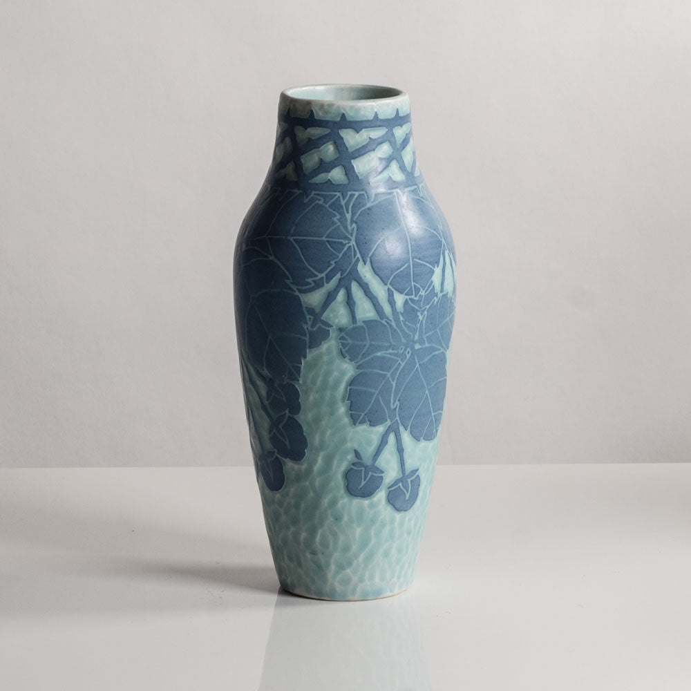 Josef Ekberg for Gustavsberg, Sweden, unique carved art nouveau stoneware vase M4227