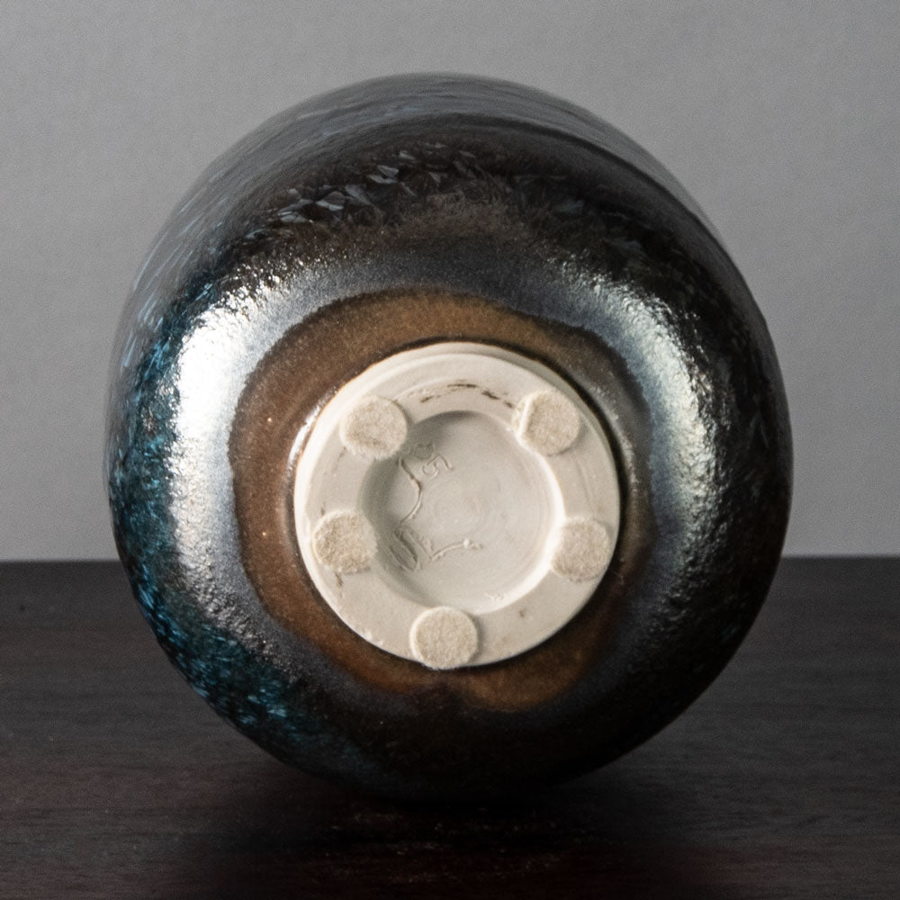 Sigrid May, Germany, unique porcelain vase with blue and brick red high-fired crystalline glaze J1306