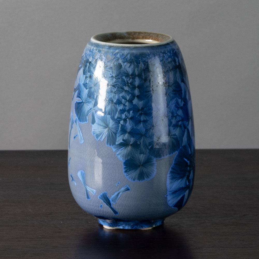 Sigrid May, Germany, unique porcelain vase with blue high-fired crystalline glaze J1307