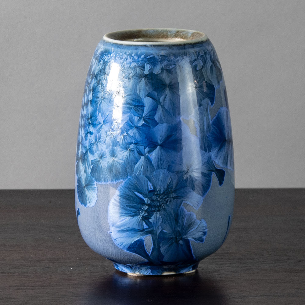 Sigrid May, Germany, unique porcelain vase with blue high-fired crystalline glaze J1307