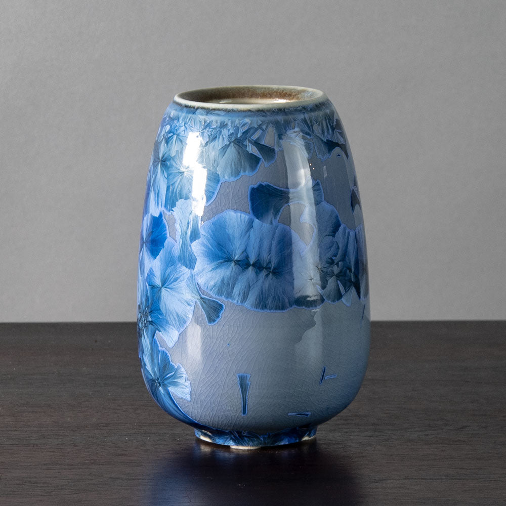 Sigrid May, Germany, unique porcelain vase with blue high-fired crystalline glaze J1307