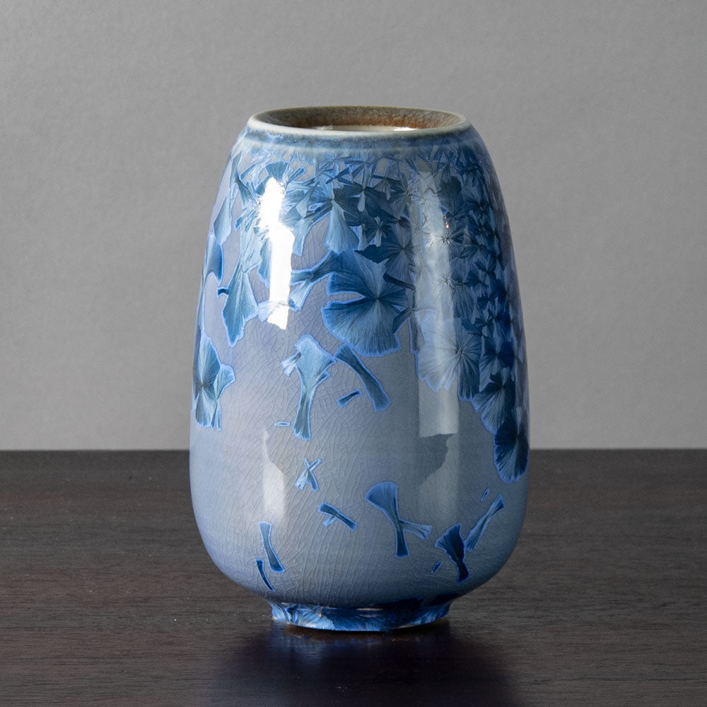 Sigrid May, Germany, unique porcelain vase with blue high-fired crystalline glaze J1307