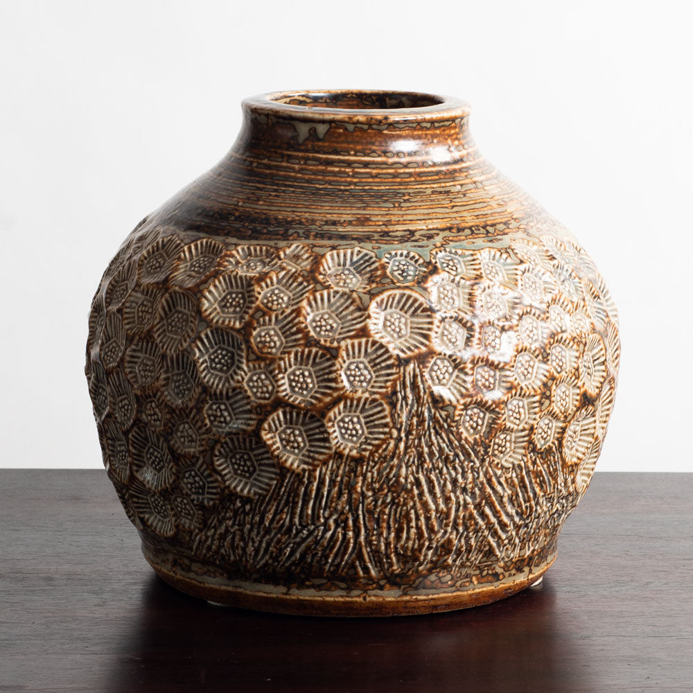 Jørgen Mogensen for Royal Copenhagen, Denmark, sculptural stoneware vase with Sung glaze M5562