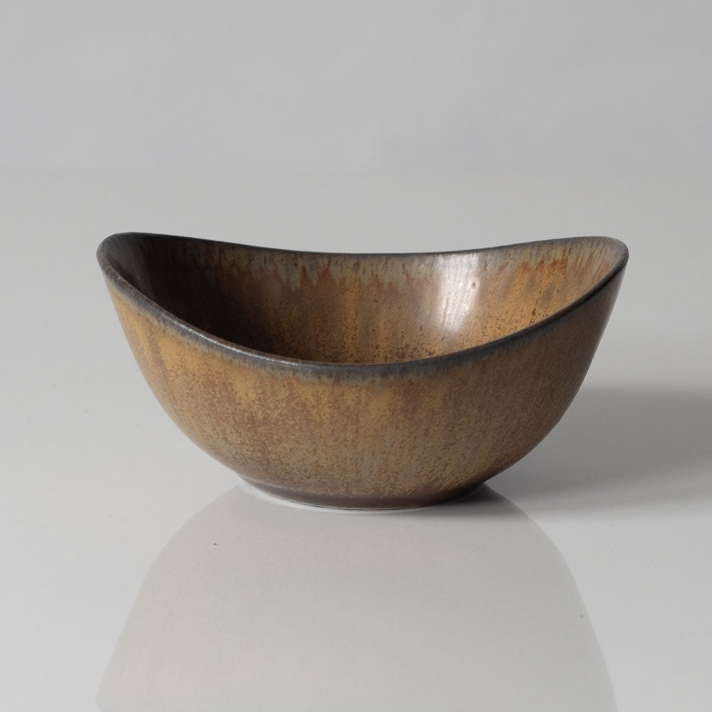 Gunnar Nylund for Rörstrand, Sweden, small ovoid bowl with brown haresfur glaze L3347