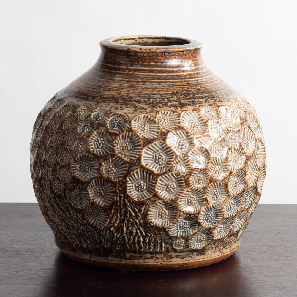 Jørgen Mogensen for Royal Copenhagen, Denmark, sculptural stoneware vase with Sung glaze M5562