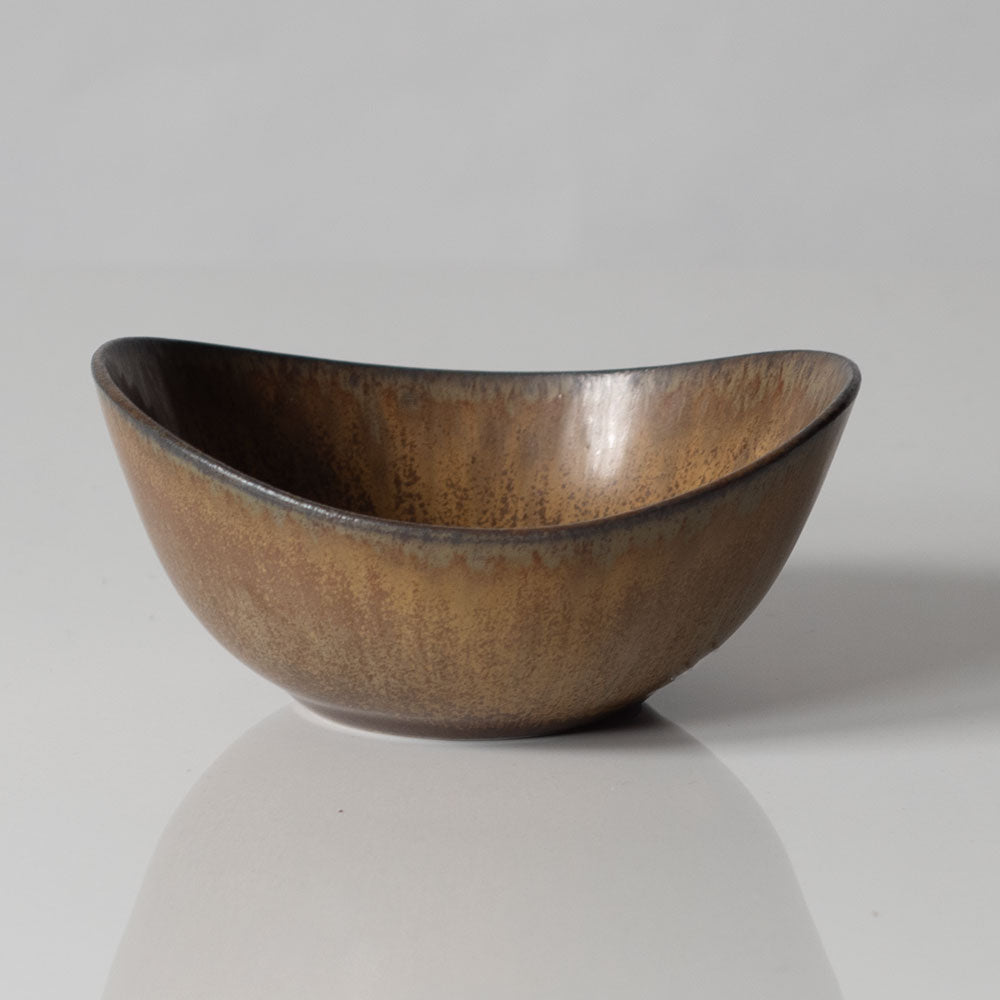 Gunnar Nylund for Rörstrand, Sweden, small ovoid bowl with brown haresfur glaze L3347