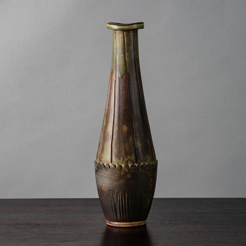 Wilhelm Kåge for Gustavsberg "Farsta" vase with brown and moss green glaze G9430