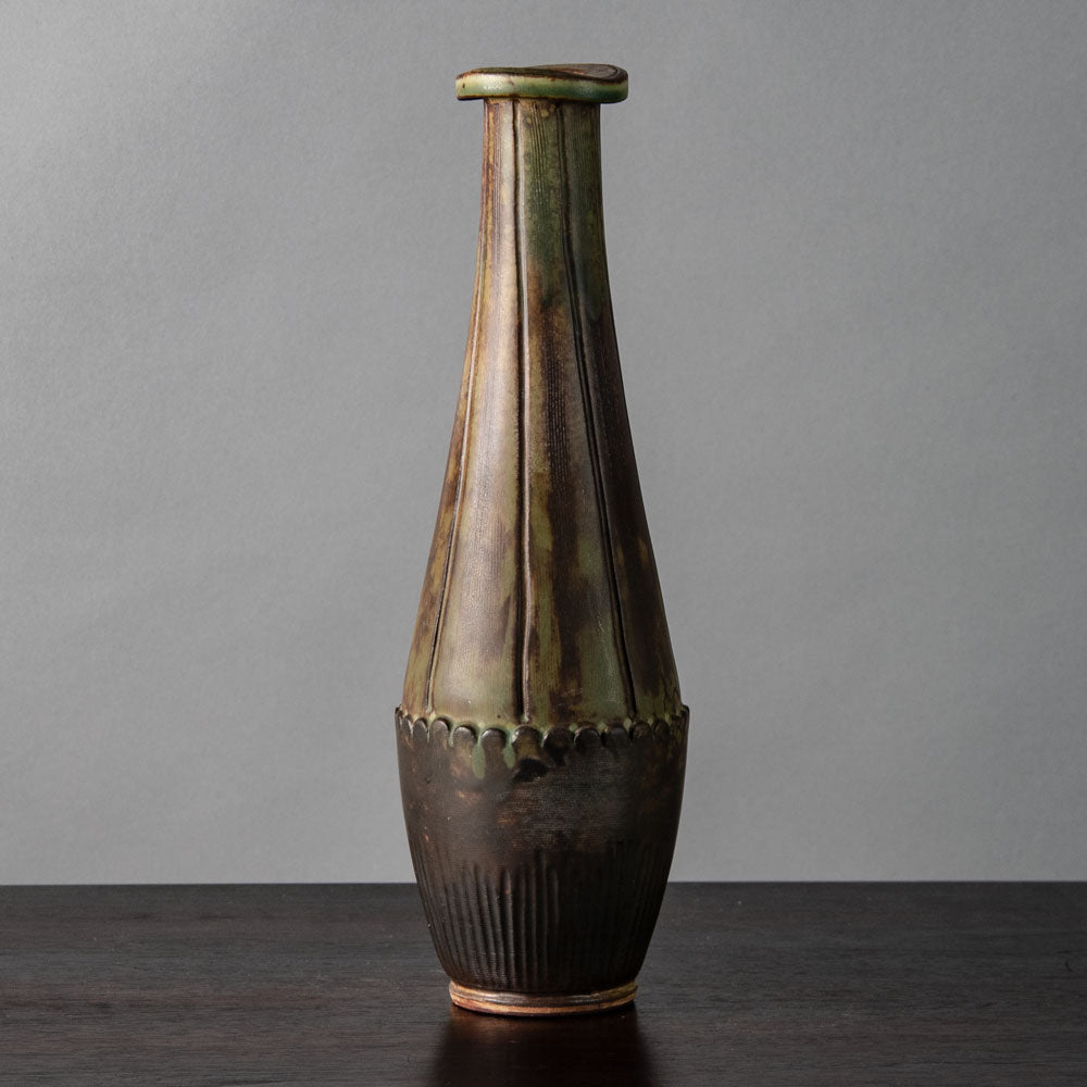 Wilhelm Kåge for Gustavsberg "Farsta" vase with brown and moss green glaze G9430