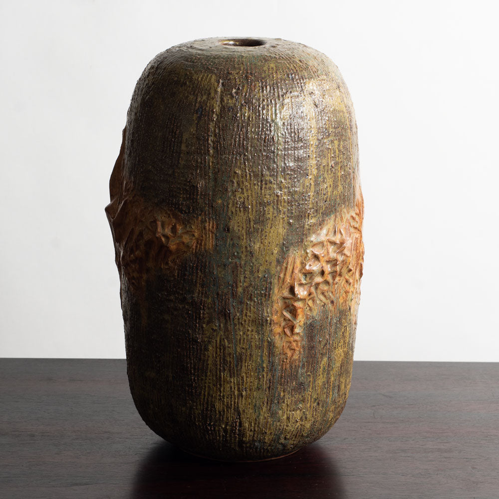 Jørgen Mogensen, own studio, Denmark, sculptural stoneware vase with yellow ochre glaze M5560