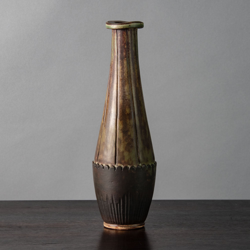 Wilhelm Kåge for Gustavsberg "Farsta" vase with brown and moss green glaze G9430