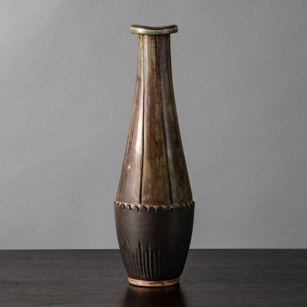 Wilhelm Kåge for Gustavsberg "Farsta" vase with brown and moss green glaze G9430
