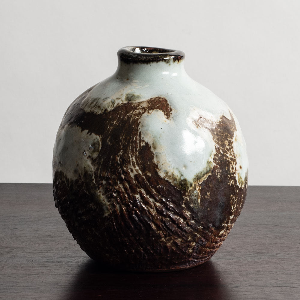 Jørgen Mogensen, own studio, Denmark, stoneware vase with brown and white glaze M5561