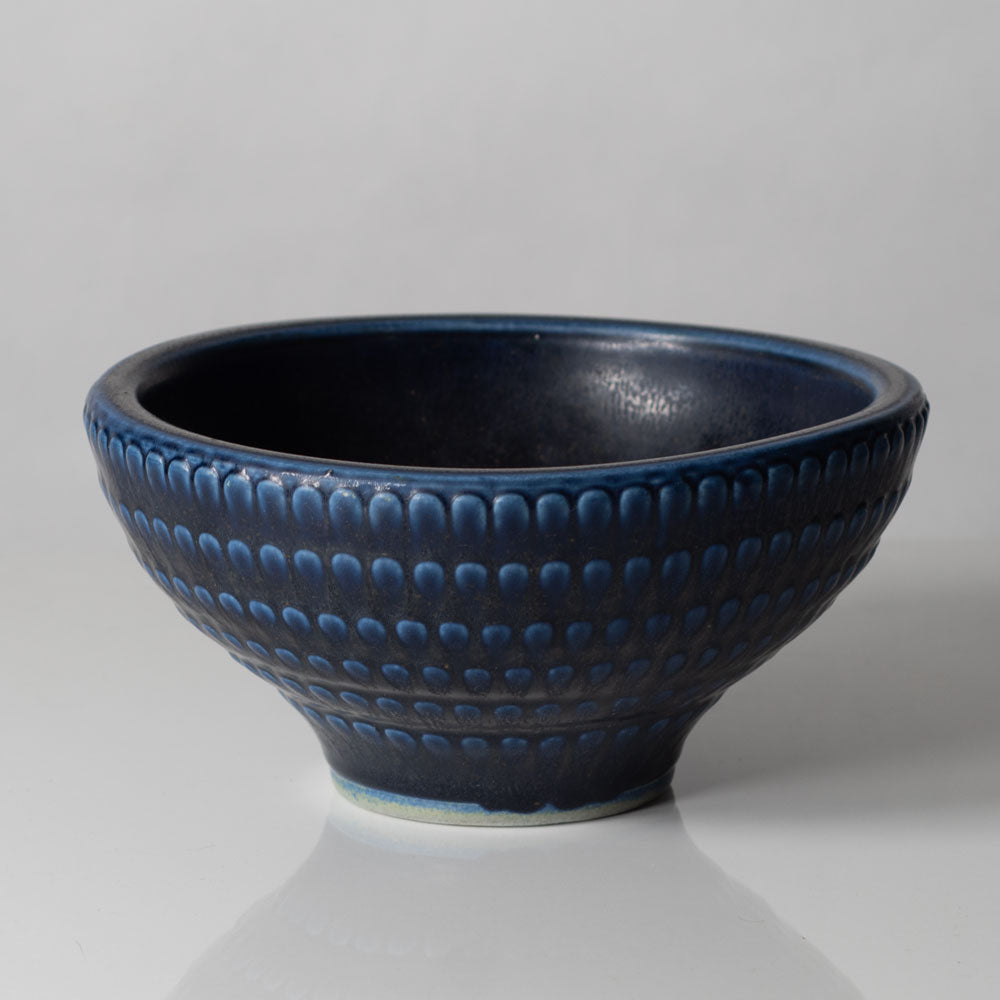 Kåge Verkstad stoneware bowl with dark blue haresfur glaze L3334