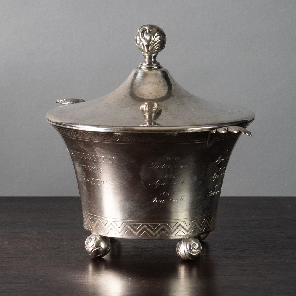 Swedish silver lidded jar with inscription J1430