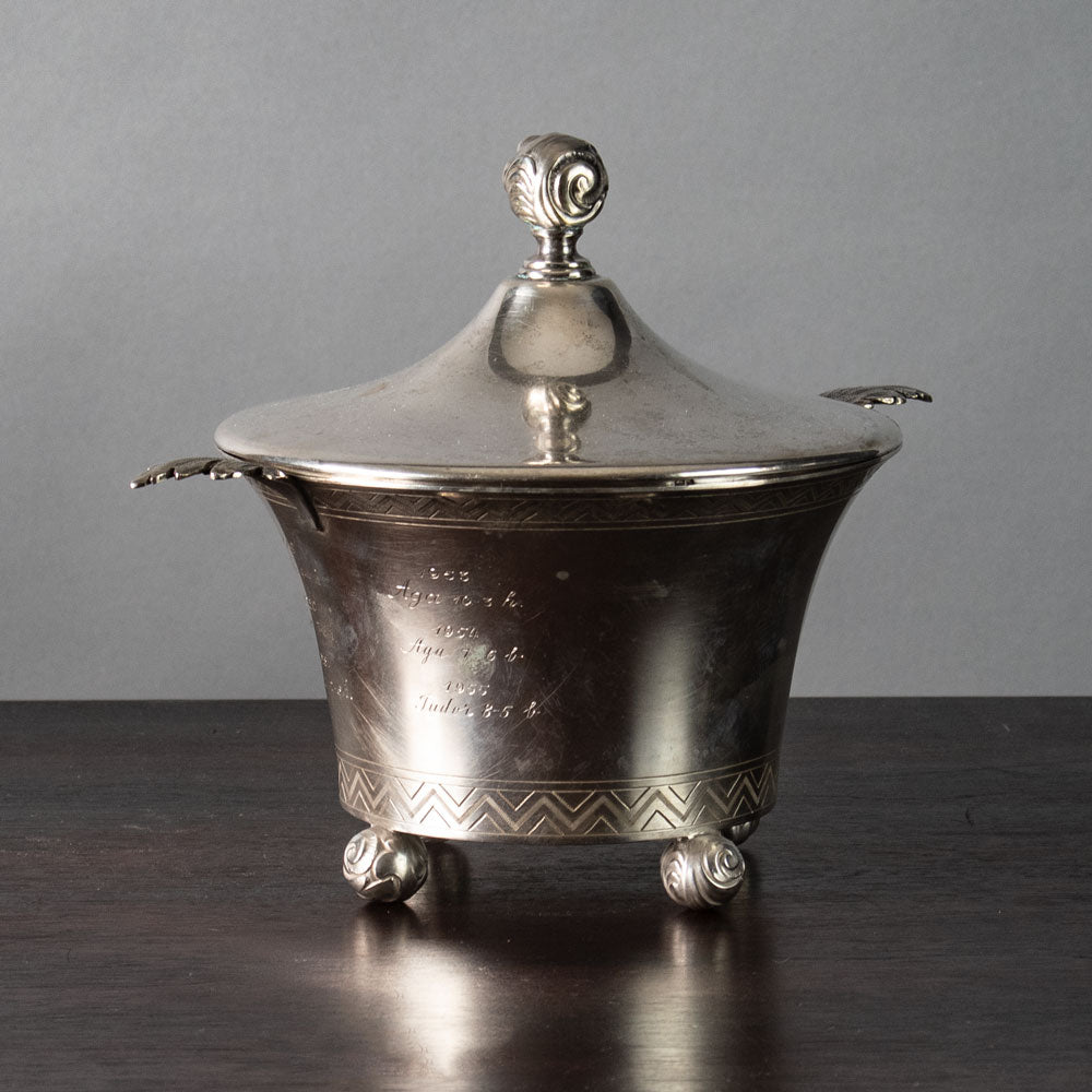 Swedish silver lidded jar with inscription J1430