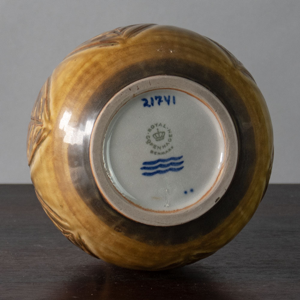 Gerd Bogelund for Royal Copenhagen, Denmark, stoneware vase with leaf decoration J1144