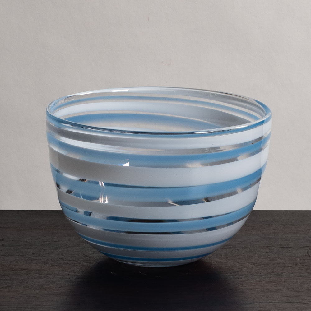 Ingeborg Lundin for Orrefors, bowl in striped blue, white and clear glass M5508