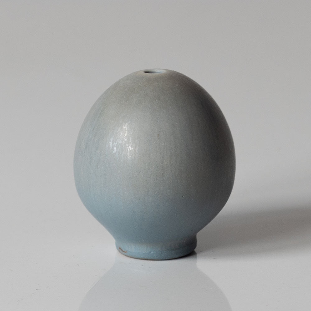 Berndt Friberg for Gustavsberg, Sweden, miniature egg-shaped vase with gray haresfur glaze K2729