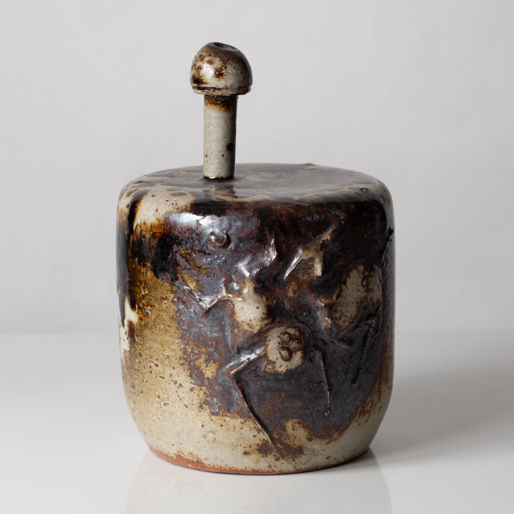 Claes Thell, Sweden, unique stoneware vase with spotted glaze and figures in relief K2563