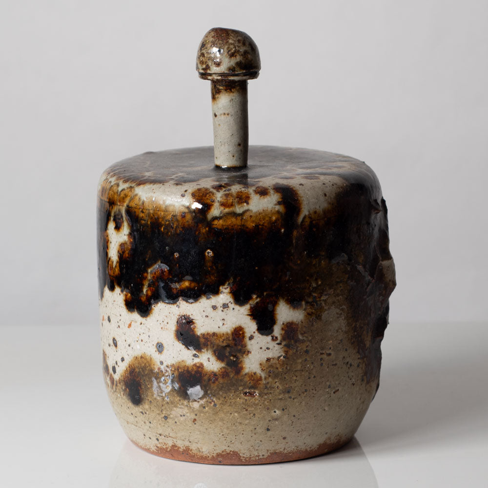 Claes Thell, Sweden, unique stoneware vase with spotted glaze and figures in relief K2563