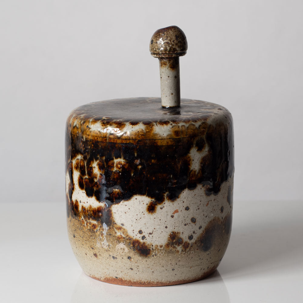 Claes Thell, Sweden, unique stoneware vase with spotted glaze and figures in relief K2563