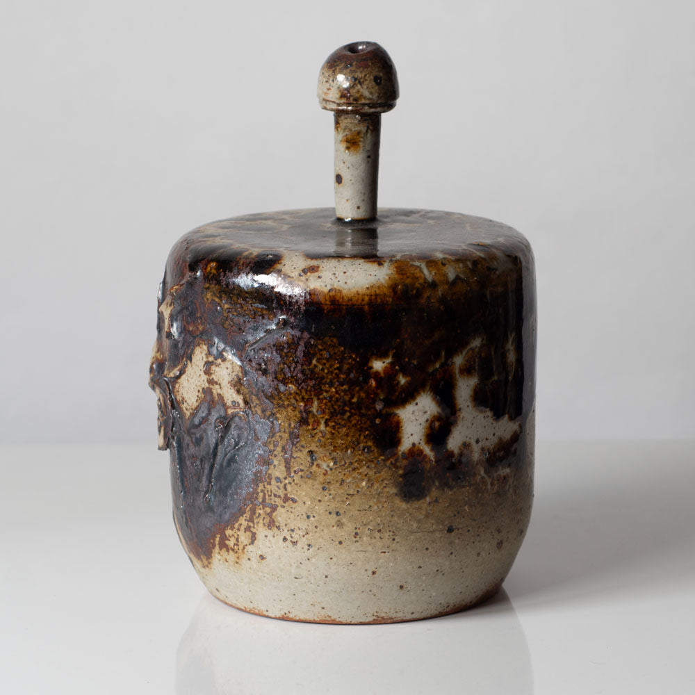 Claes Thell, Sweden, unique stoneware vase with spotted glaze and figures in relief K2563