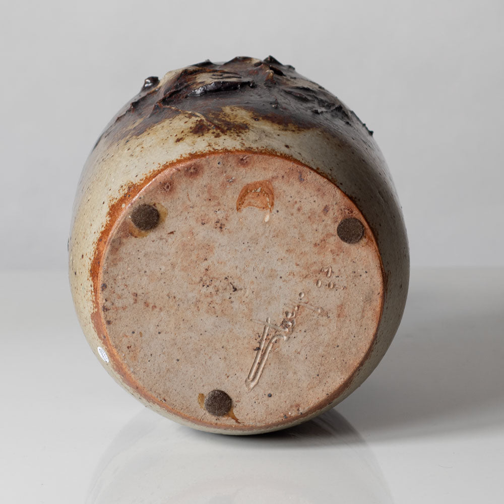 Claes Thell, Sweden, unique stoneware vase with spotted glaze and figures in relief K2563