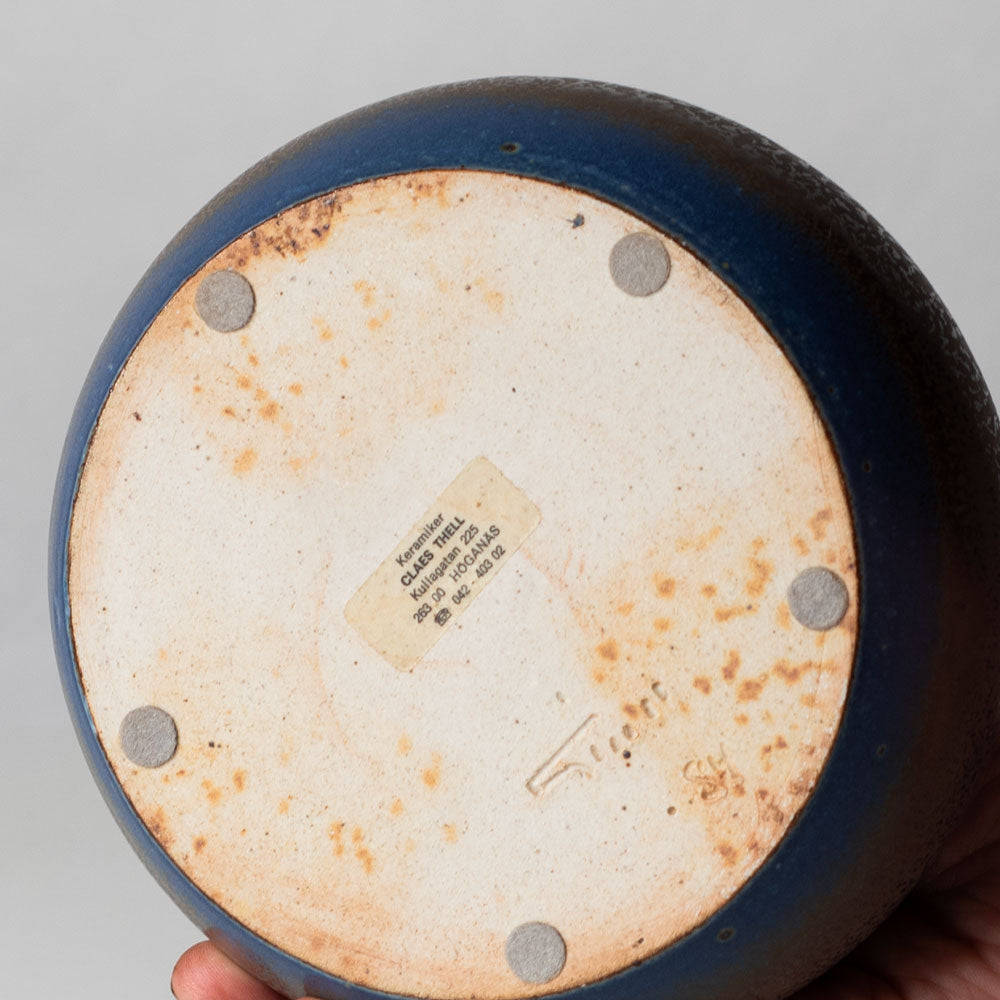 Claes Thell, Sweden, unique stoneware vase with blue and brown haresfur glaze L3364