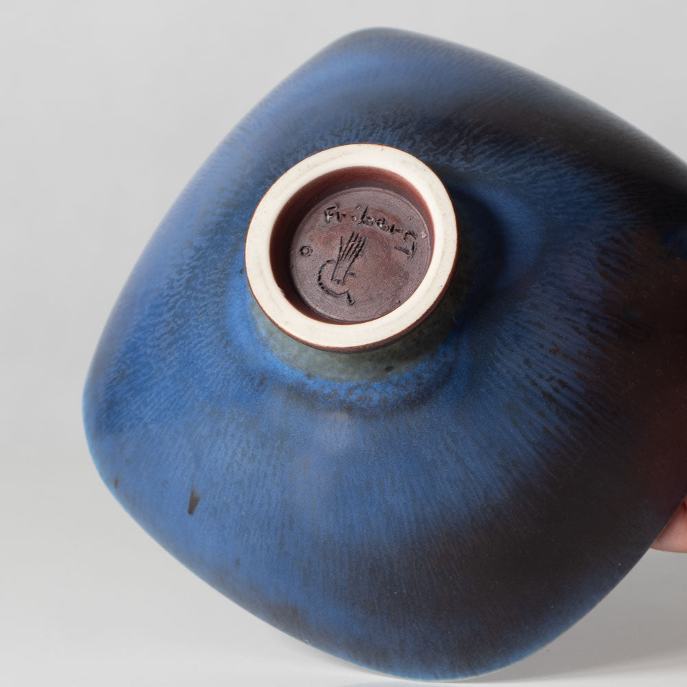 Berndt Friberg for Gustavsberg, Sweden, unique bowl with cobalt blue haresfur glaze L3078