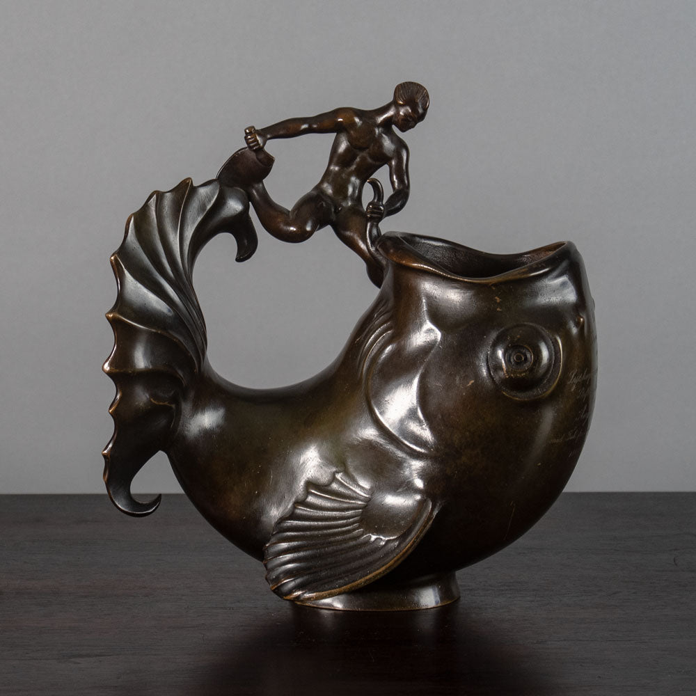 Just Andersen, Denmark, bronze fish and merman figure J1227