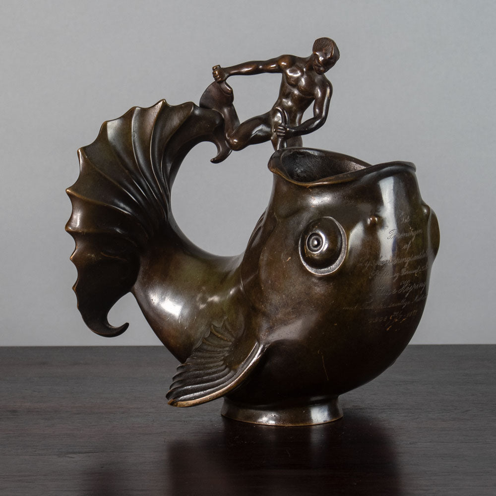 Just Andersen, Denmark, bronze fish and merman figure J1227