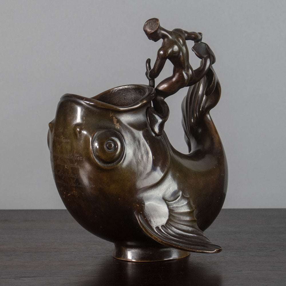 Just Andersen, Denmark, bronze fish and merman figure J1227